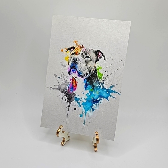 4x6 Pit Bull Terrier Dog Portrait Best‎ Friend Watercolor Oil Painting Print - Picture 4 of 4